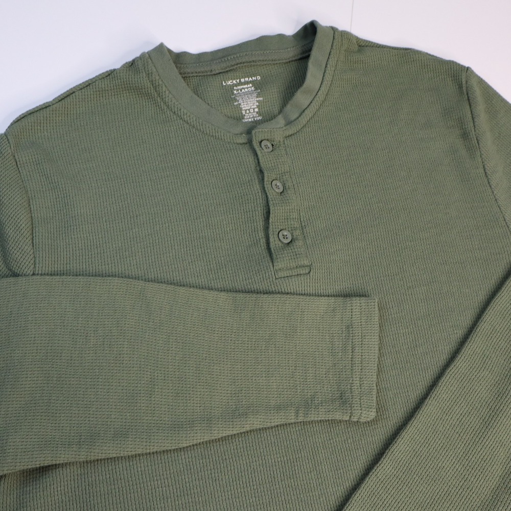 Lucky Brand Henley Shirt Mens X-Large Lived In Waffle Knit Thermal Long Sleeve